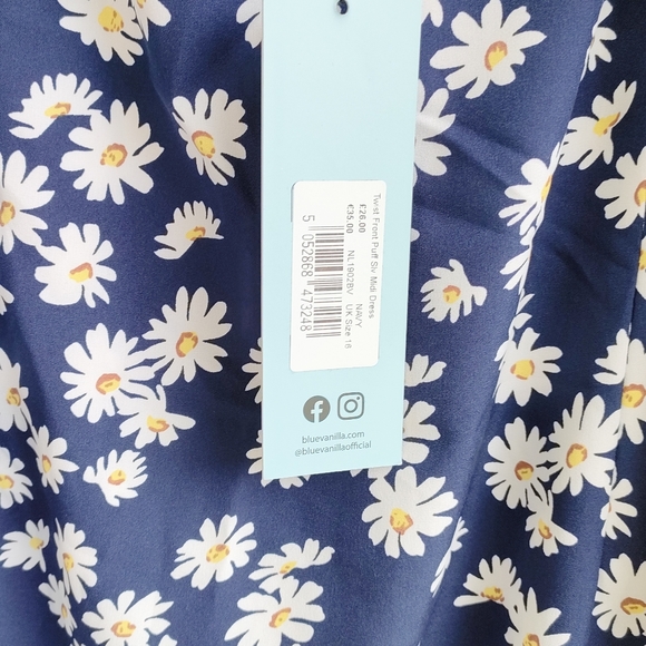 Blue Vanilla Navy White Daisy Print Midi Dress Size 16 - Picture 7 of 11
